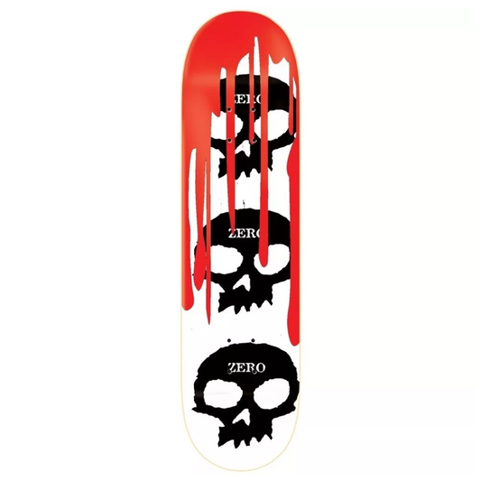 Zero Skateboard Deck 3 Skull Blood White Black Red 8.125"